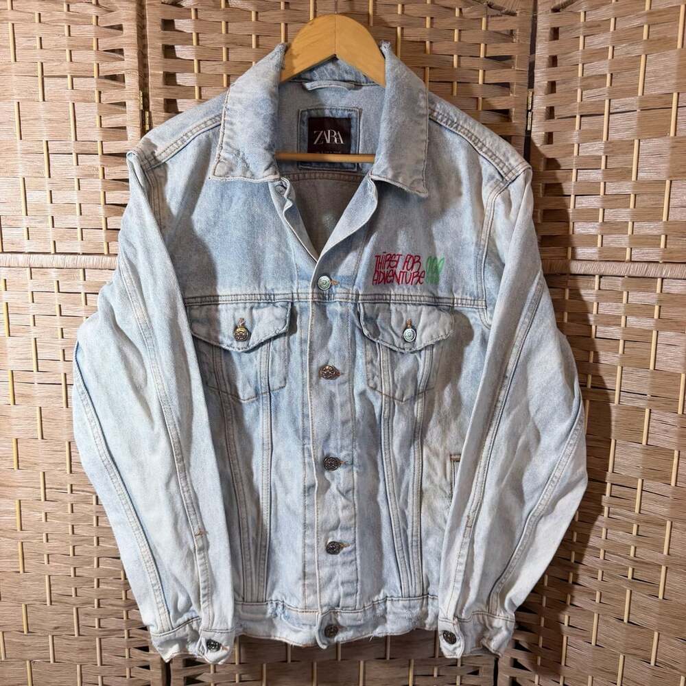 Zara Denim Jacket Size S Light Wash Thirst For Adventure